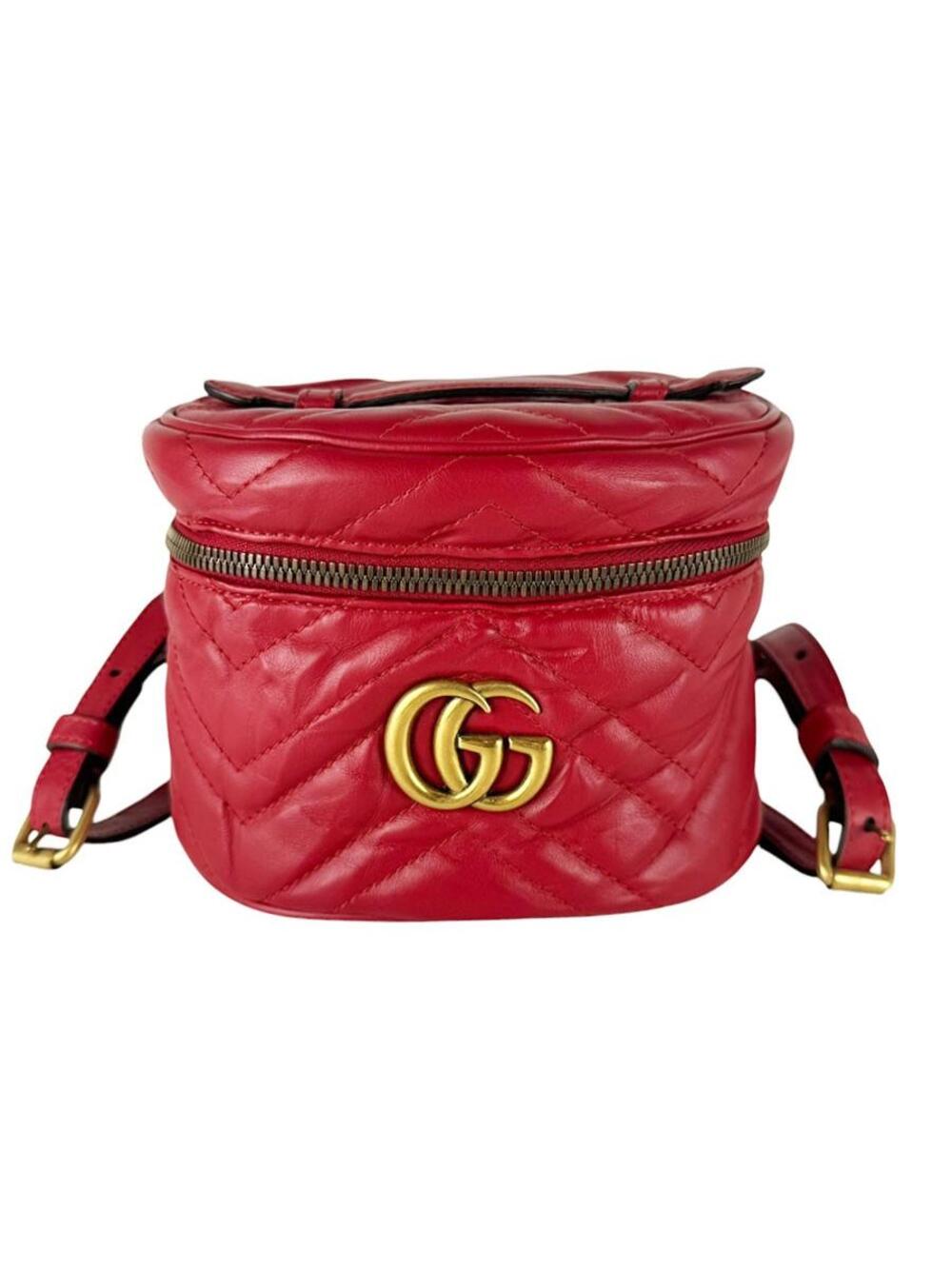 Auth Gucci Gg Marmont Backpack Red/Gold #322076G48B